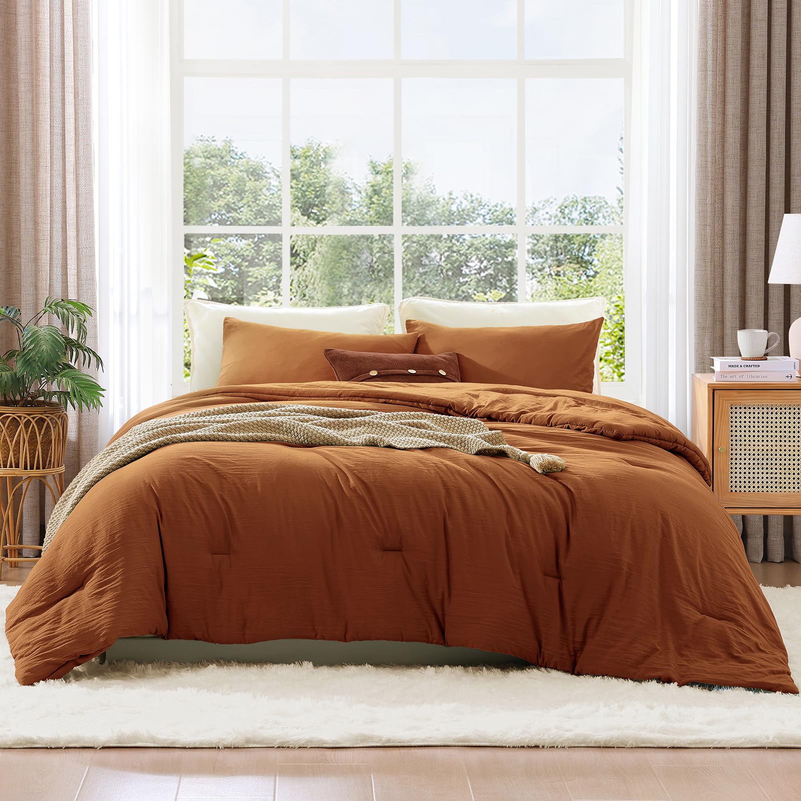 Wrensonge Burnt Orange Comforter Full Size, 3 Piece Soft Microfiber Full Size Comforter Sets(1 Full Size Comforter With 2 Pillow